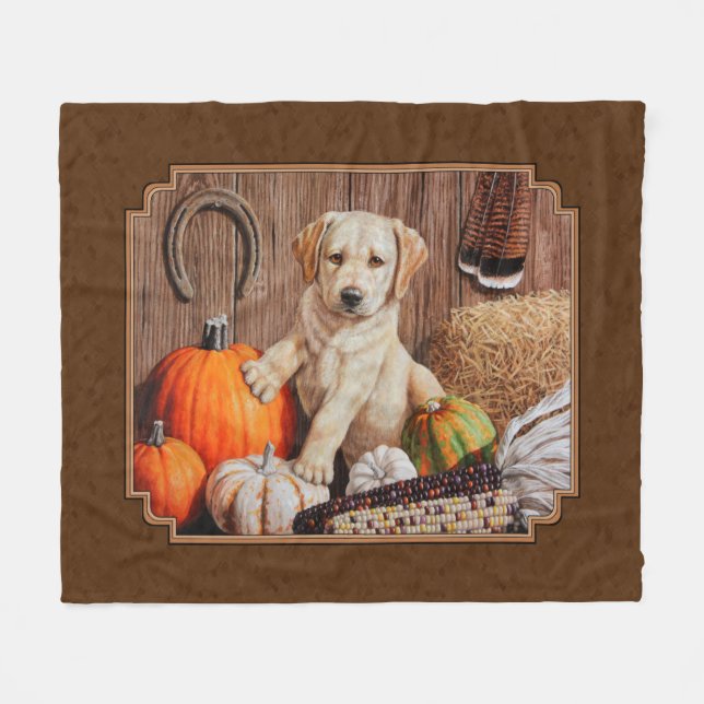 Cobertor De Velo Labrador Retriever Dog & Pumpkins Brown (Frente (Horizontal))