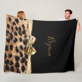 Cobertor De Velo Laço Preto e Dourado Estampa de Leopardo Guepardo