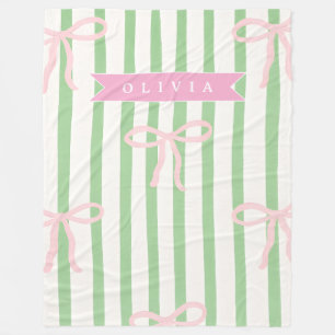 Cobertor De Velo Laço Verde Listrado Coquete Feminino Personalizado