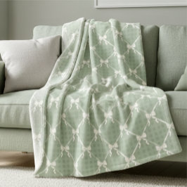 Cobertor De Velo Laços Coquette com Padrão Xadrez Creme Verde Sage 