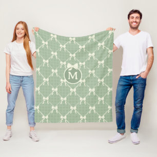 Cobertor De Velo Laços Coquette Gingham Monograma Creme Verde Salvi