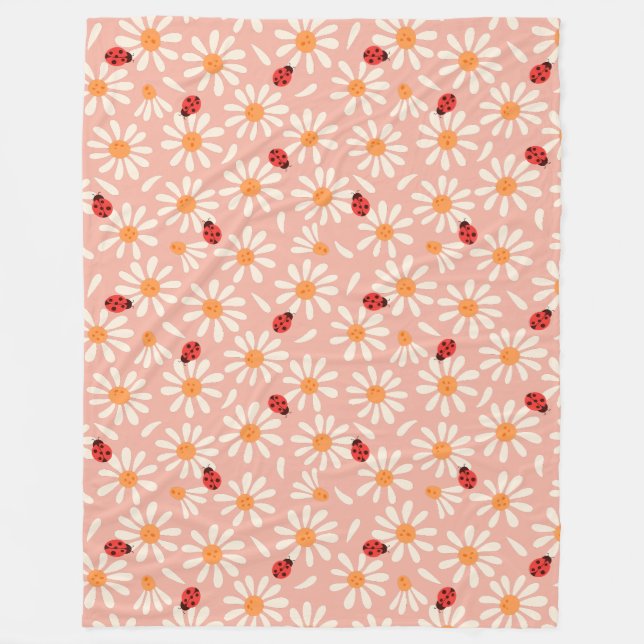 Cobertor De Velo Ladybugs and Daisies Fleece Blanket (Frente)