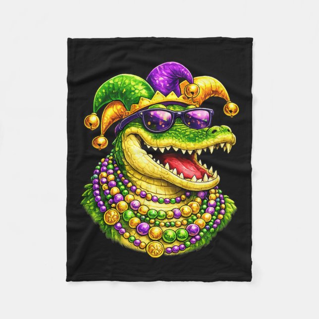 Cobertor De Velo Lagarto de Mardi Gras, Crocodilo, Contas  (Frente)