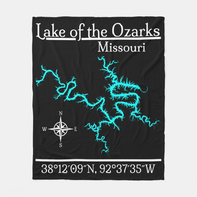 Cobertor De Velo Lago Ozarks Missouri Mapa Coordenadas (Frente)