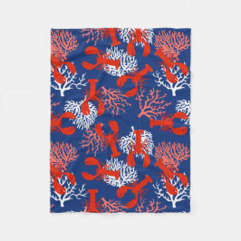 Cobertor De Velo Lagostas Vermelhas, brancas e azuis, Padrão Costei