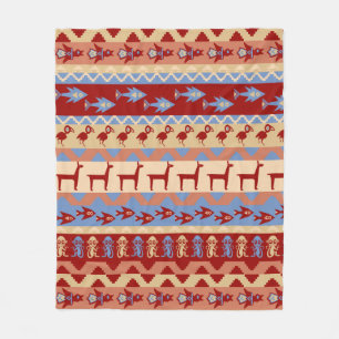 Cobertor De Velo Lamas peruanos étnicos peixes e pássaros dos