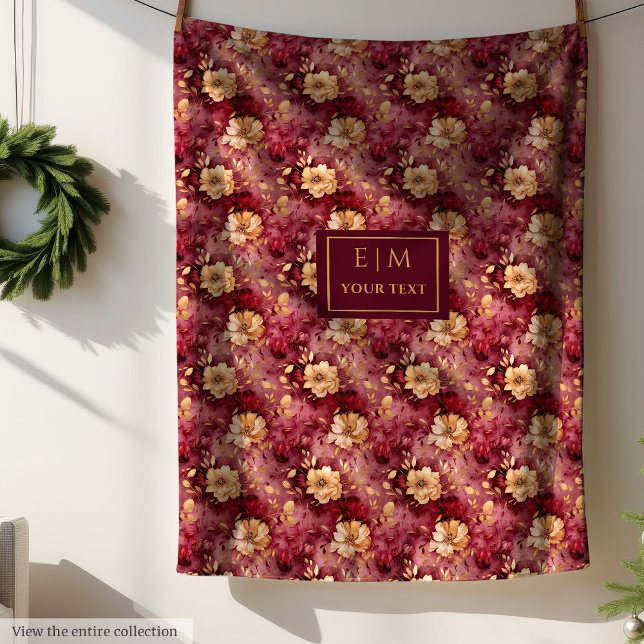 Cobertor De Velo Lança Dourada Personalizada Burgundy Blush (Gorgeous Blush Burgundy Gold Personalized Throw Fleece Blanket)
