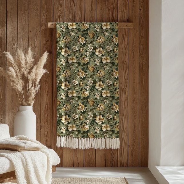 Cobertor De Velo Lançamento Verde Dourado Moderno Olhar Botânico Lu (Chic Green Gold Throw Modern Botanical Luxe Look)