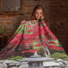 Cobertor De Velo Lanterna do Jardim Japonês e Foto das Folhas Verme