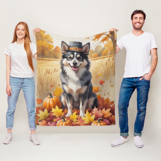 Cobertor De Velo Lapphund Finlandês No Outono Deixa A Arte De Ação  (In Situ)