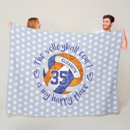 Cobertor De Velo laranja azul A quadra de vôlei é o meu lugar feliz