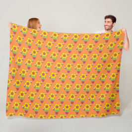 Cobertor De Velo Laranja Brilhante E Girassol Amarelo