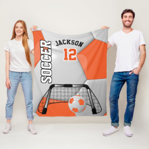 Cobertor De Velo Laranja e Branco ⚽ Bola de Futebol com Texto suj