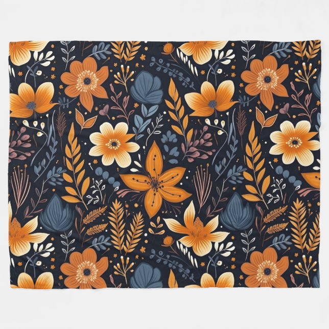 Cobertor De Velo Laranja Floral Boho outono Preto (Frente (Horizontal))