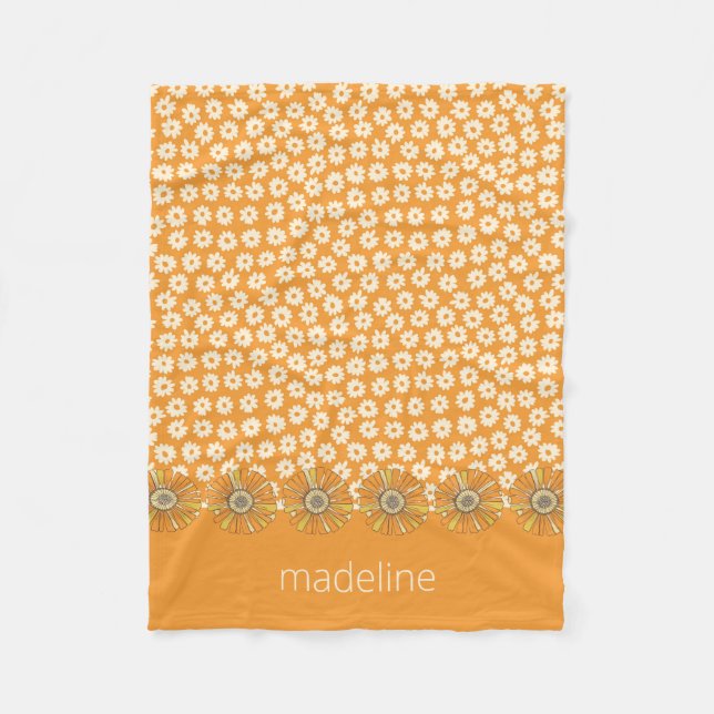 Cobertor De Velo Laranja Floral retroativa 70s (Frente)