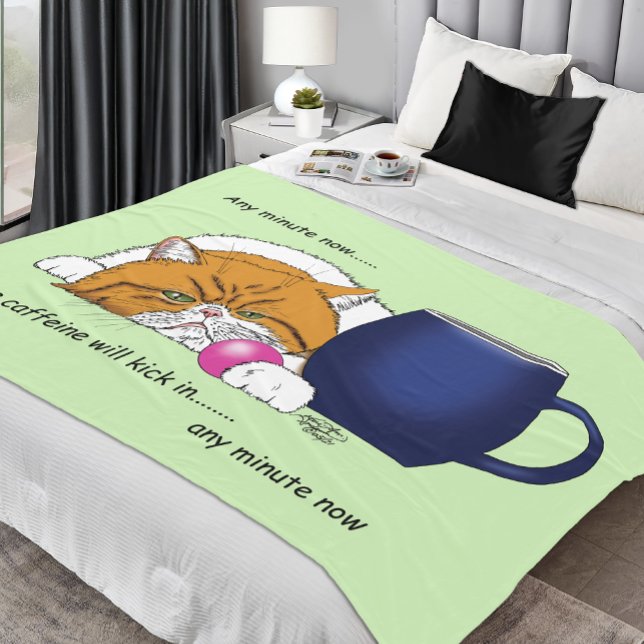 Cobertor De Velo Laranja Gato Café Manga Azul (Criador carregado)