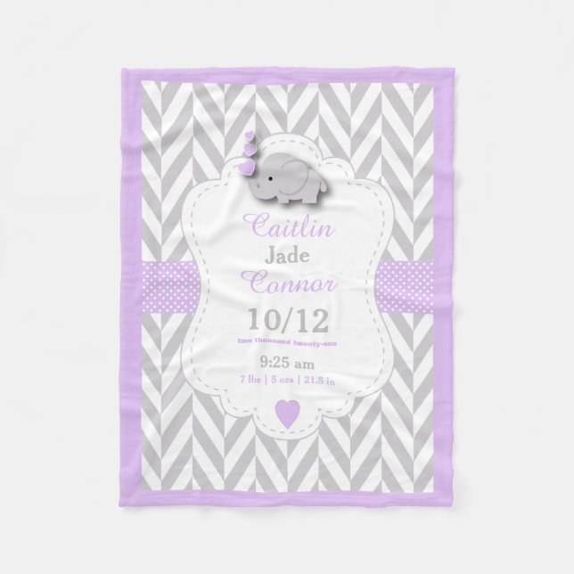 Cobertor De Velo Lavanda de Bebê, Elefante, Design (Frente)