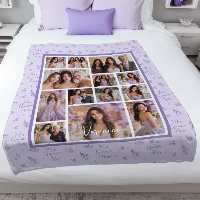 Cobertor De Velo Lavanda Mis Quince Años Quinceanera (Shown on a Medium 50" x 50" blanket)