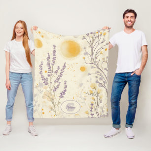 Cobertor De Velo Lavanda Whimsical e Padrão Floral Amarelo