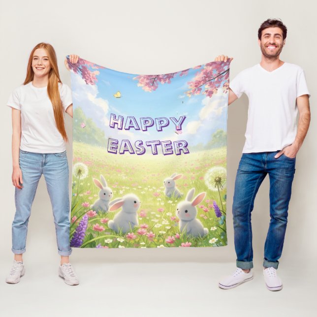 Cobertor De Velo Lavender Easter Cute White Bunny Floral Spring  (In Situ)
