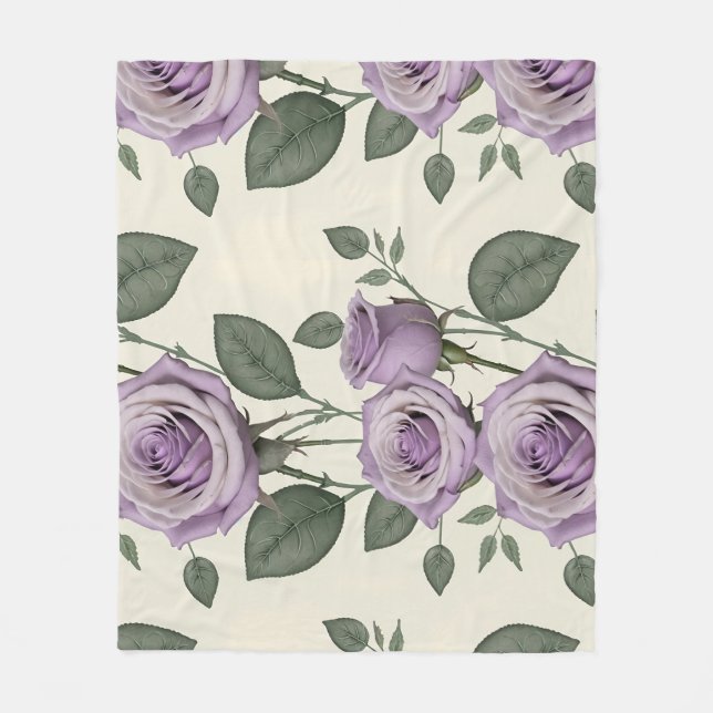 Cobertor De Velo Lavender Roses With Silver And Green Leaves  (Frente)