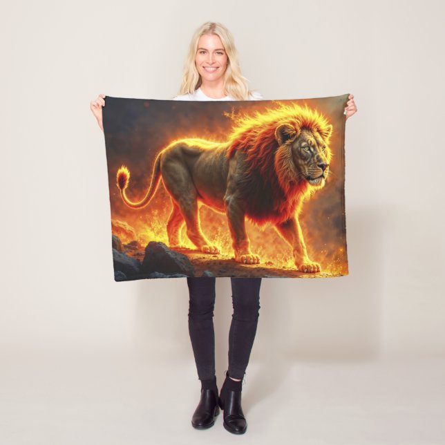 Cobertor De Velo Leão de chamas queimando arte de fantasia de fogo  (In Situ)