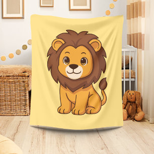 Cobertor De Velo Leão de desenho animado fofo em amarelo