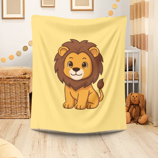 Cobertor De Velo Leão de desenho animado fofo em amarelo