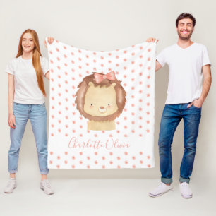 Cobertor De Velo Leãozinho Bebê Floral Rosa Aquarela Personalizado