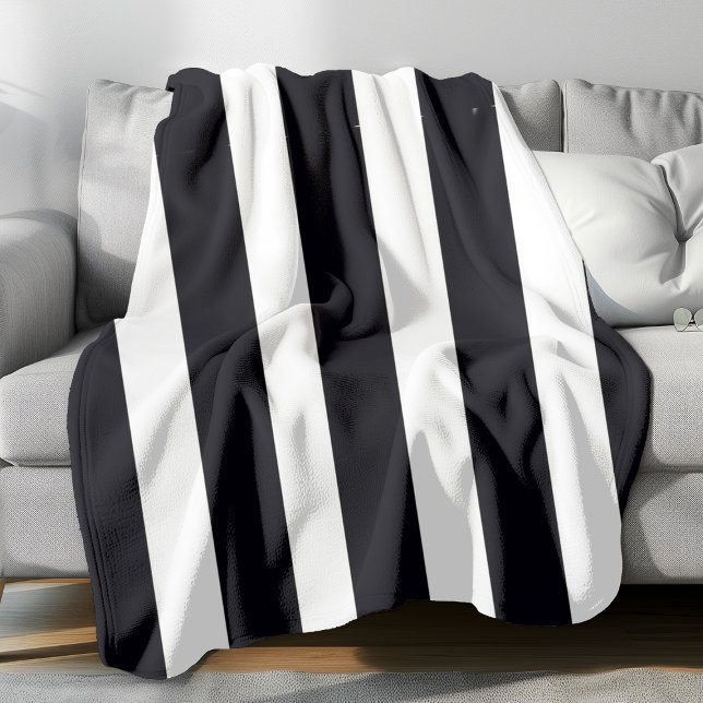 Cobertor De Velo Legal Clássico Branco e Preto-Chic Moderno (Large Black and White stripes fleece blanket.)