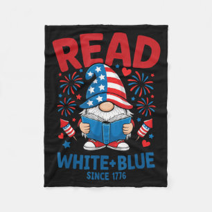Cobertor De Velo Leia Gnome Branco Azul EUA Leitura Fogos de Artifí