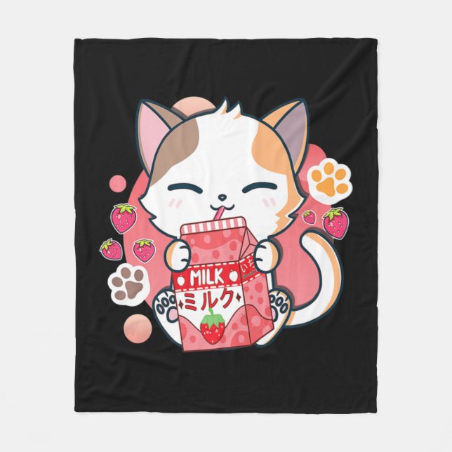 Cobertor De Velo Leite de Morango Gato Kawaii Anime Neko Gift Girls (Frente)