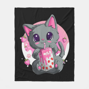 Cobertor De Velo Leite De Morango Para Mulheres Meninas Kawaii Gato