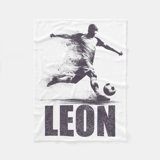 Cobertor De Velo Leon Soccer Boys Personalized First Name Leon  (Frente)