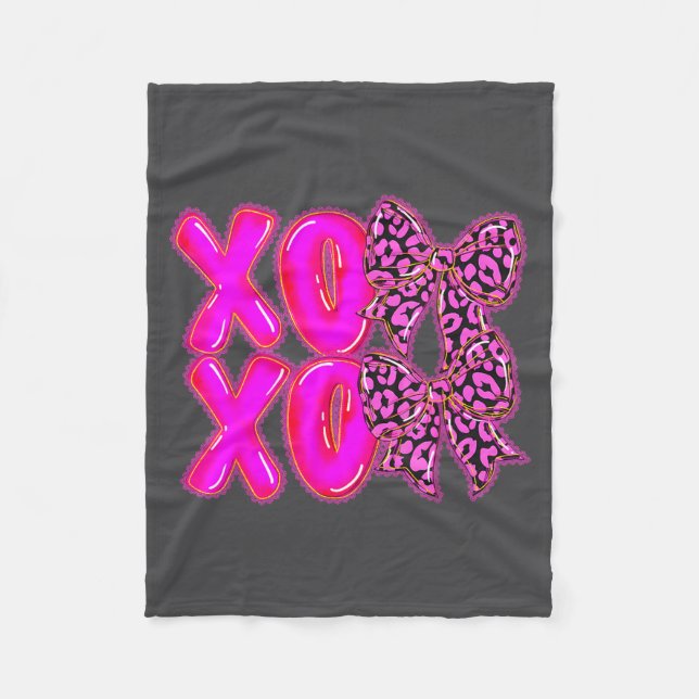 Cobertor De Velo Leopard Xoxo Coquette Bow Hearts Valentine's Day W (Frente)