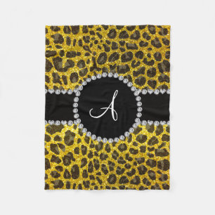 Cobertor De Velo Leopardo amarelo-neon monograma