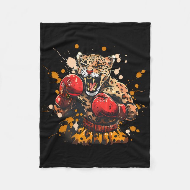 Cobertor De Velo Leopardo de Boxe Com Luvas de Boxe Kickboxing Engr (Frente)
