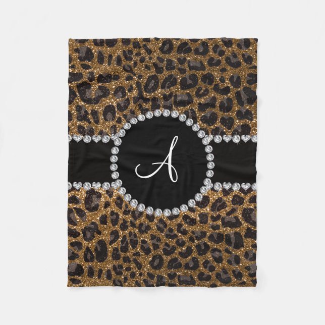 Cobertor De Velo Leopardo do brilho do ouro do monograma (Frente)