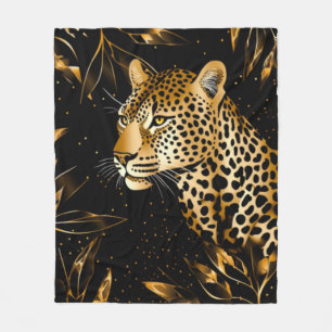 Cobertor De Velo Leopardo Guepardo Preto Dourado Folhas Safari da S