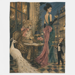 Cobertor De Velo Leopardo Parisiense Café Francês Vintage Arte Anim
