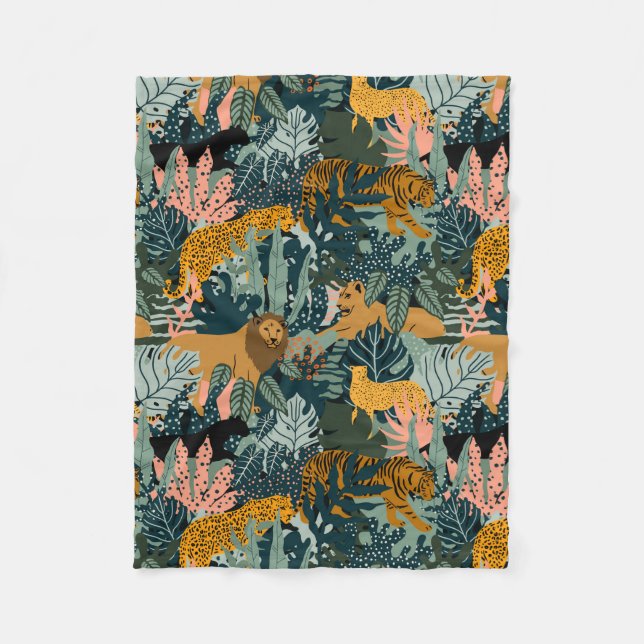 Cobertor De Velo Leopardo Tropical e padrão da selva de Impressão T (Frente)