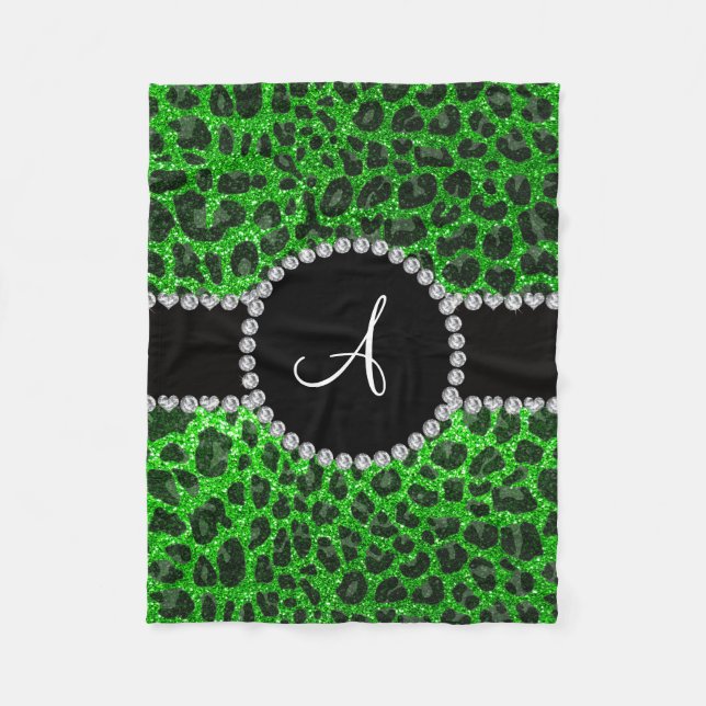 Cobertor De Velo Leopardo verde limão monograma (Frente)
