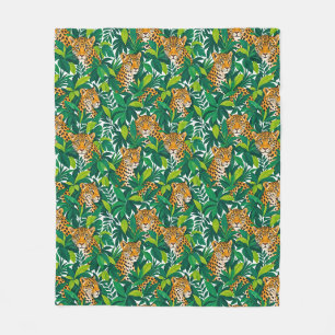 Cobertor De Velo Leopardos Entre Vegetação Tropical Luxuriante