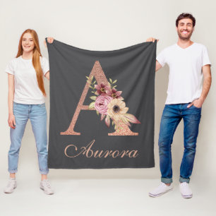 Cobertor De Velo Letra A Rosa Floral Dourada Monograma Folheto
