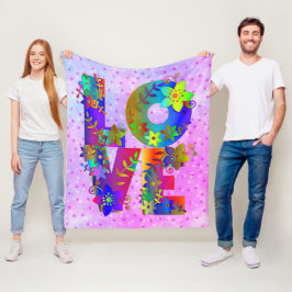 Cobertor De Velo Letra LOVE Palavra Floral Rainbow Flowers
