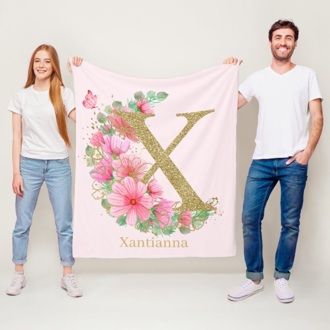 Cobertor De Velo Letra X Monograma Floral e Dourada com Aquarela (In Situ)