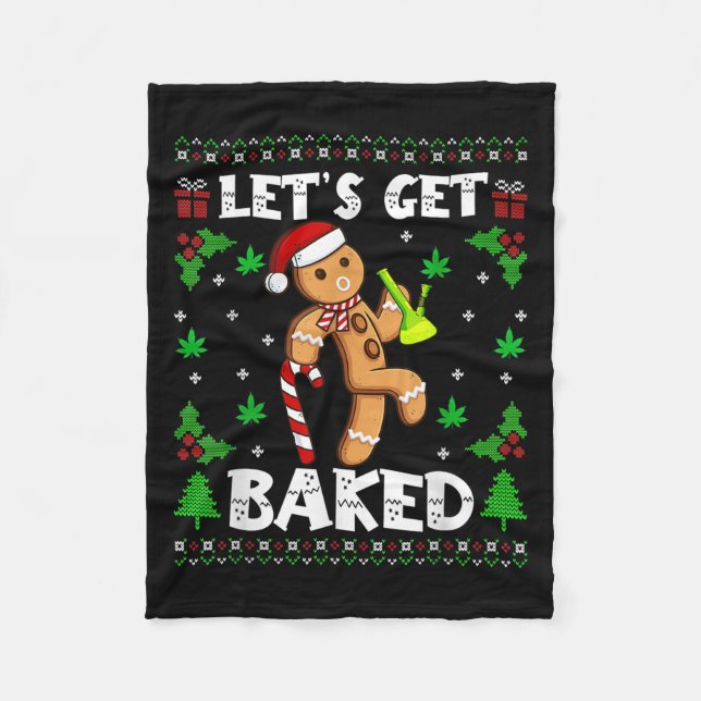 Cobertor De Velo Let's Get Baked Gingerbread Man Weed Funny Christm (Frente)