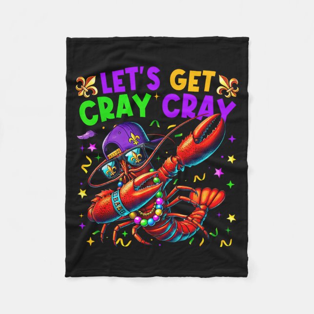 Cobertor De Velo Let's Get Cray Cray Mardi Gras Dabbing Crawfish Bo (Frente)