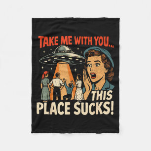 Cobertor De Velo Leve-me Com Você Humor Alien Ufo Retro Engraçado