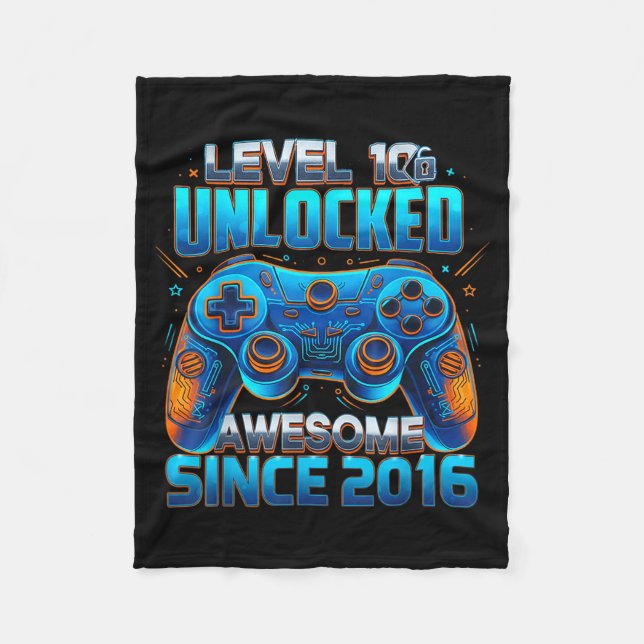 Cobertor De Velo Level 10 Unlocked Awesome Since 2016 10th Birthday (Frente)